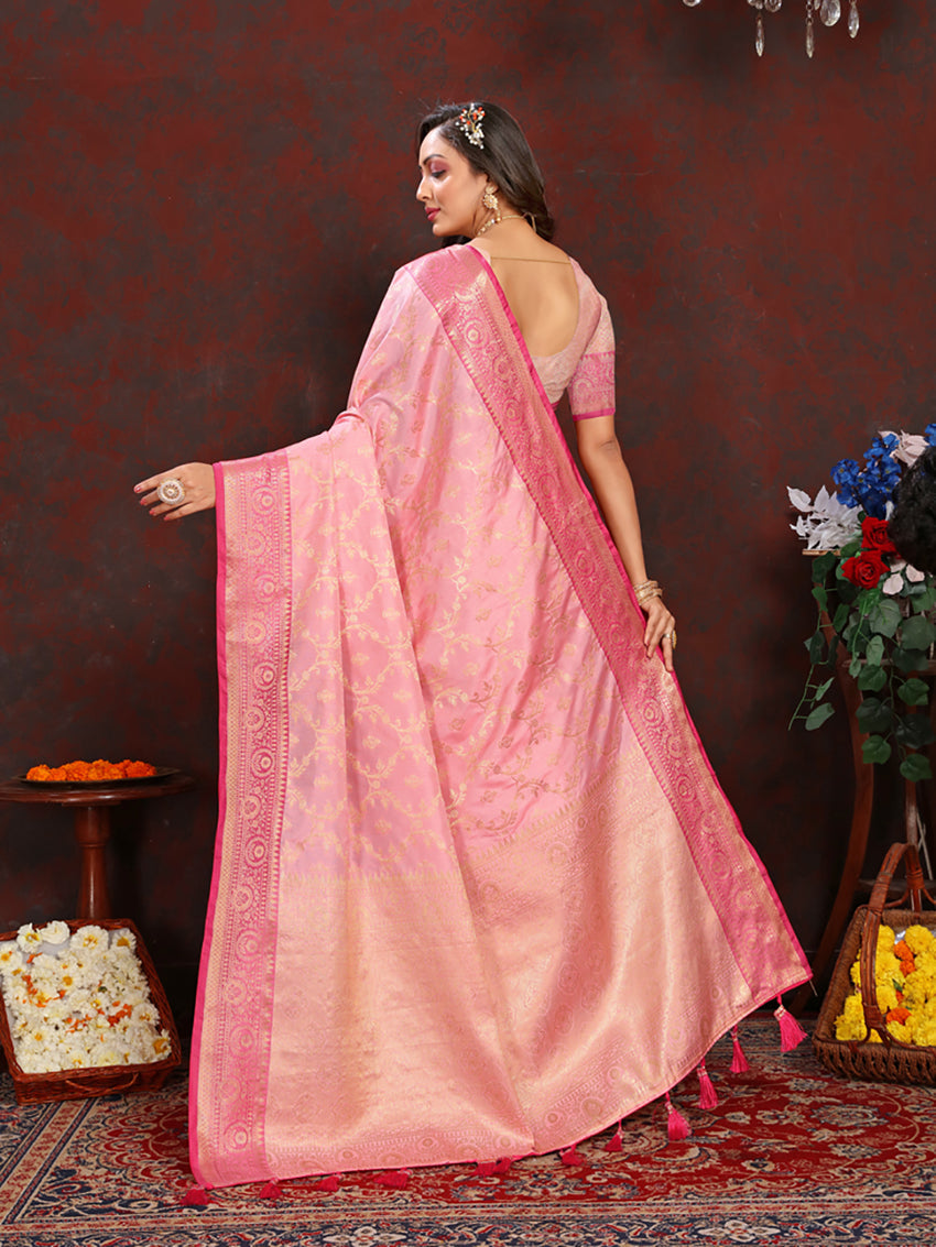 Lorenvalley Fashion Pink Soft Katan Silk Woven Design Zari Weaving Pallu Saree - Swadesiicart
