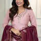 Lorenvalley Fashion Pink Roman Silk Hand Work Kurta Pant with Dupatta - Swadesiicart