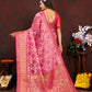 Lorenvalley Fashion Pink Organza Silk Woven Design with Rich Meenakari Weaving Pallu Saree - Swadesiicart