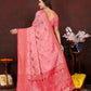 Lorenvalley Fashion Pink Organza Silk Woven Design with Rich Meenakari Weaving Pallu Saree - Swadesiicart