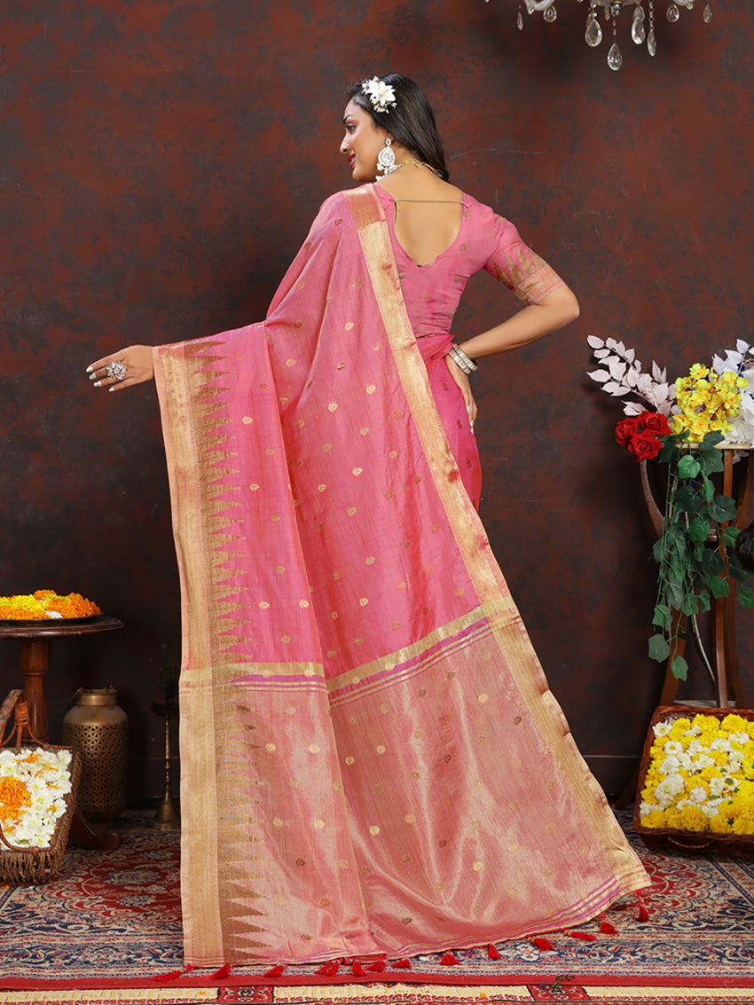 Lorenvalley Fashion Pink Soft Katan Silk Woven Design Zari Weaving Pallu Saree - Swadesiicart