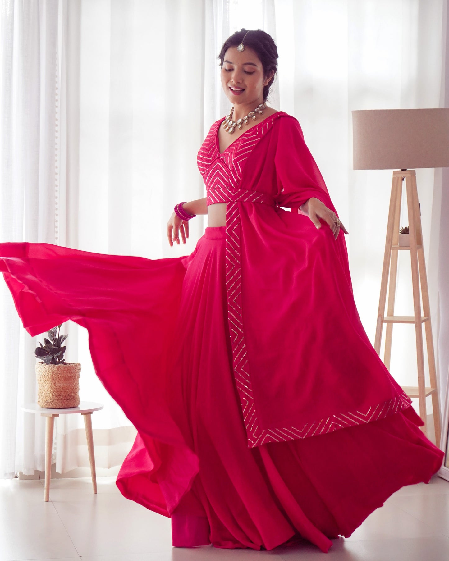 Lorenvalley Pink Faux Georgette Plain Micro Cotton Full Inner with Canvas Patta Double Lining Lehenga Choli | Swadesiicart