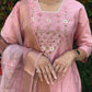 Lorenvalley Fashion Pink Roman Silk Hand Work Kurta Pant with Dupatta - Swadesiicart
