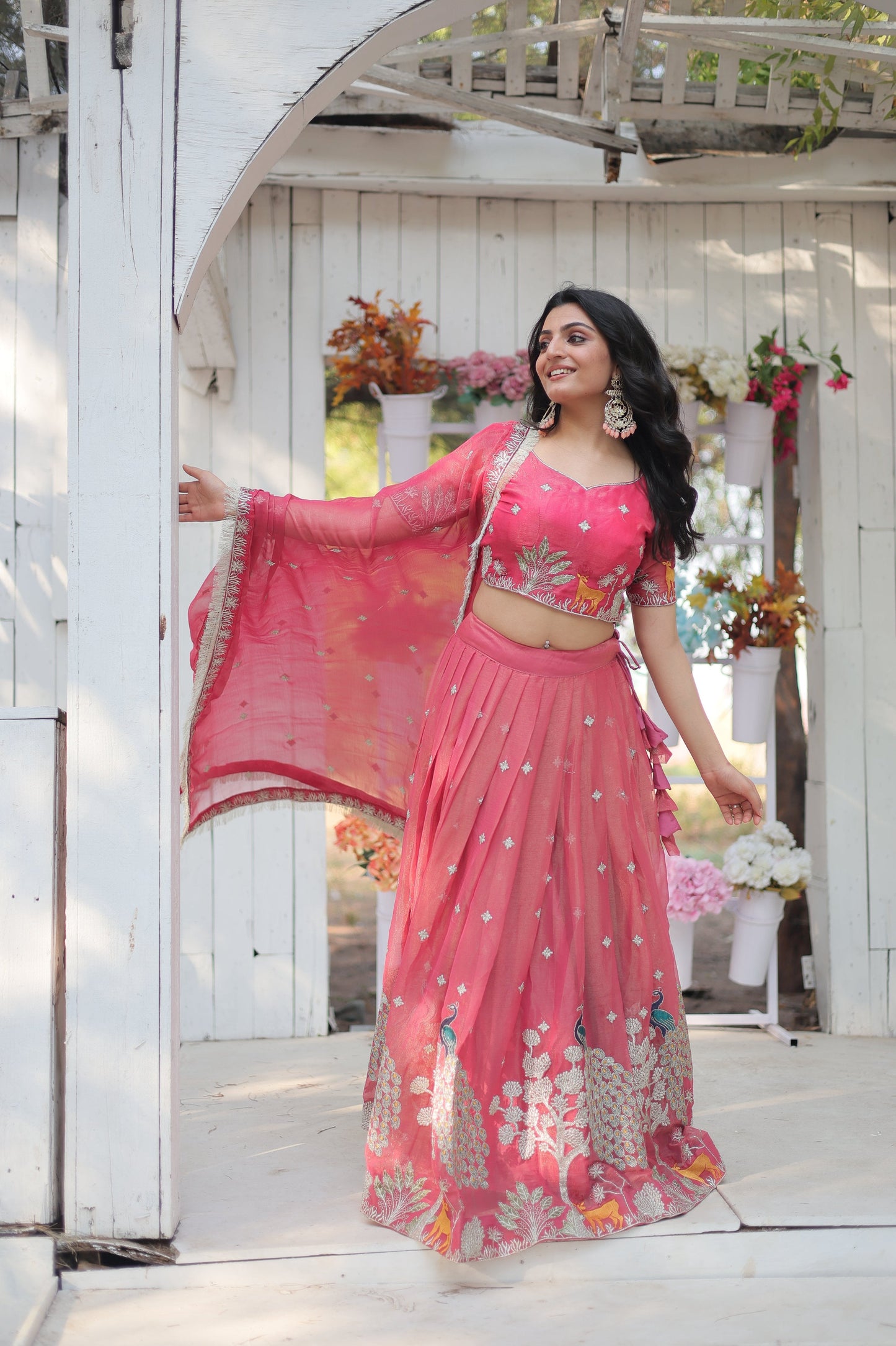 Lorenvalley Pink Gold Coin Fabric with Sequins and Thread Embroidered work Lehenga Choli with Dupatta | Swadesiicart