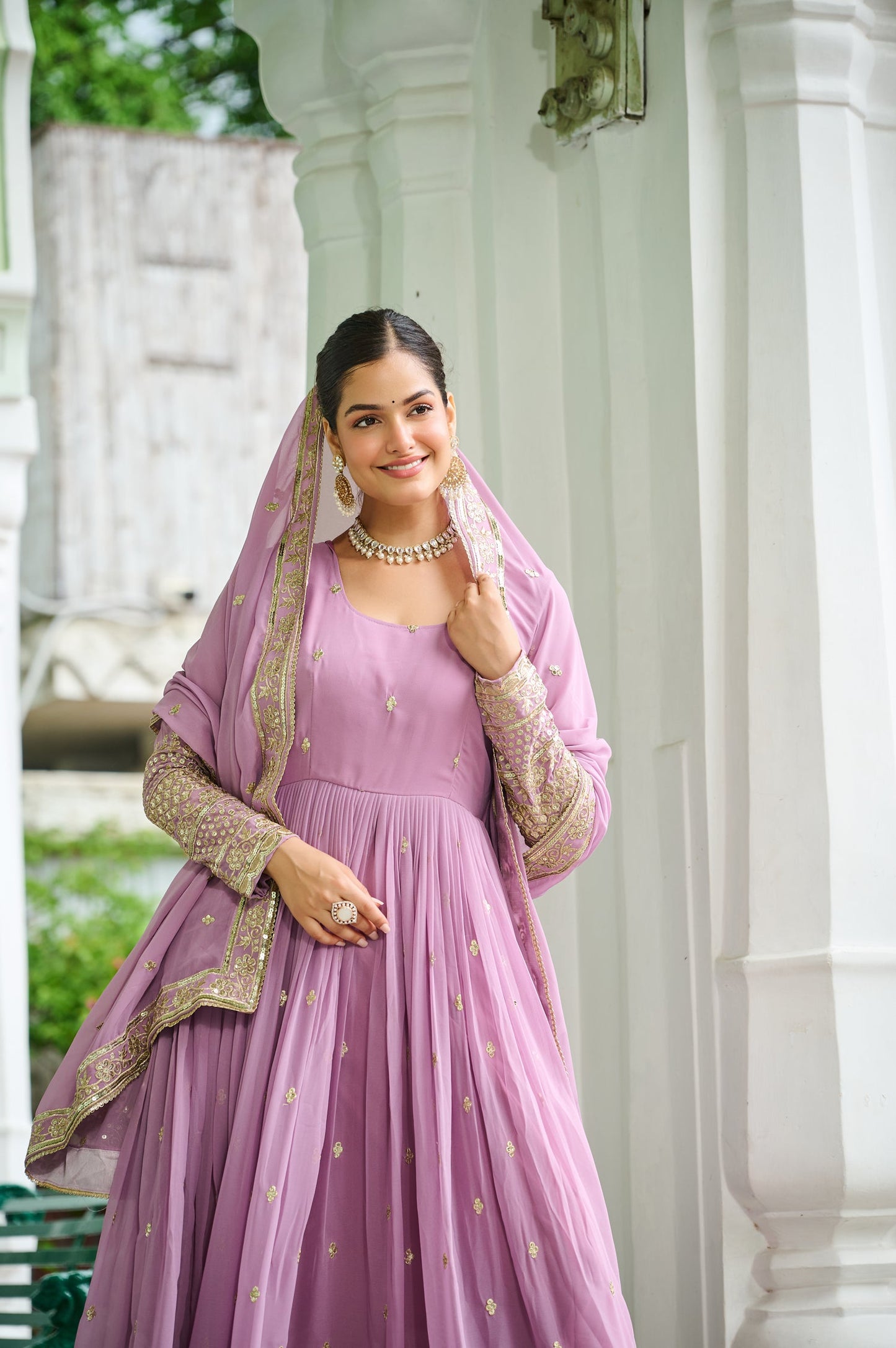 Lorenvalley Fashion Pink Faux Georgette with Embroidered work Anarkali Gown with Dupatta - Swadesiicart