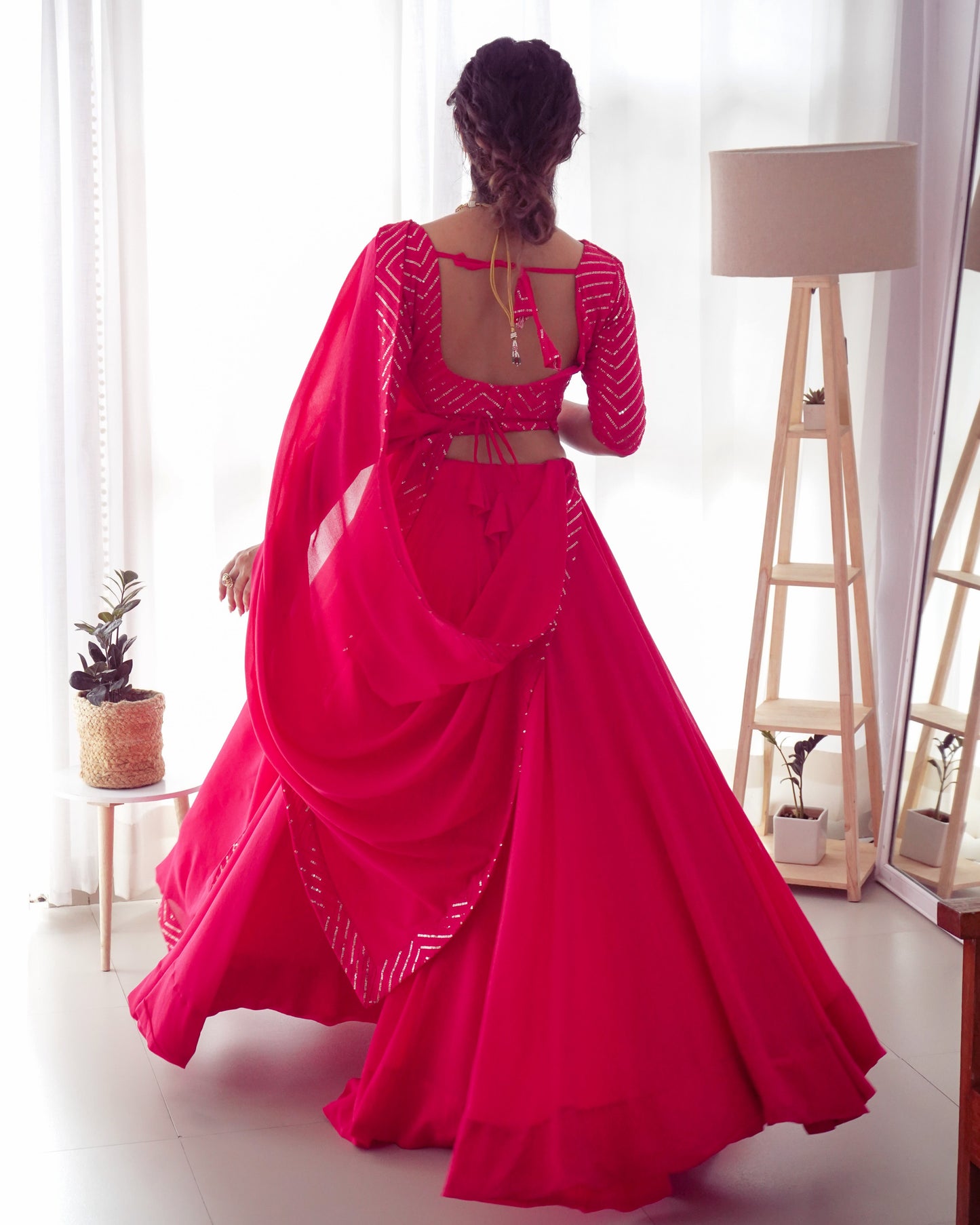 Lorenvalley Pink Faux Georgette Plain Micro Cotton Full Inner with Canvas Patta Double Lining Lehenga Choli | Swadesiicart