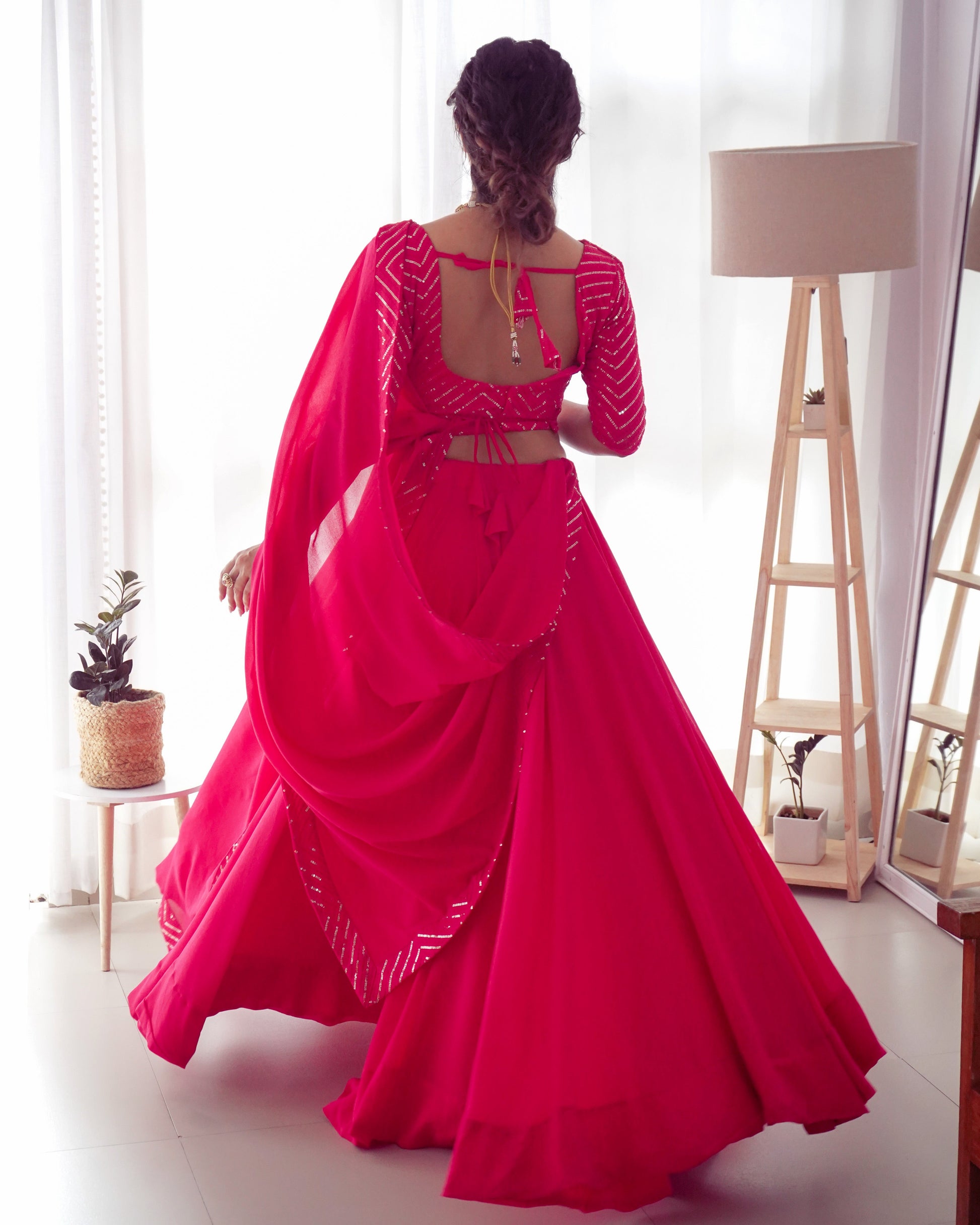 Lorenvalley Pink Faux Georgette Plain Micro Cotton Full Inner with Canvas Patta Double Lining Lehenga Choli | Swadesiicart
