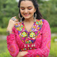 Lorenvalley Pink Faux Georgette Bandhani Print Work With Kutchi Patch Work Gown | Swadesiicart