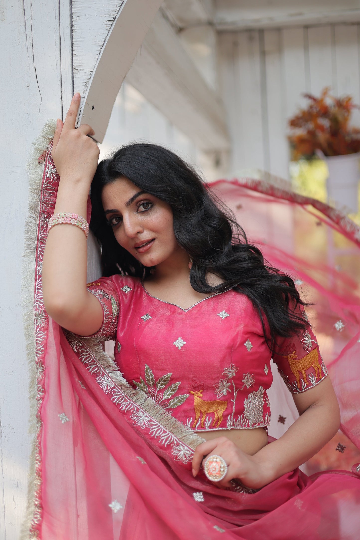 Lorenvalley Pink Gold Coin Fabric with Sequins and Thread Embroidered work Lehenga Choli with Dupatta | Swadesiicart