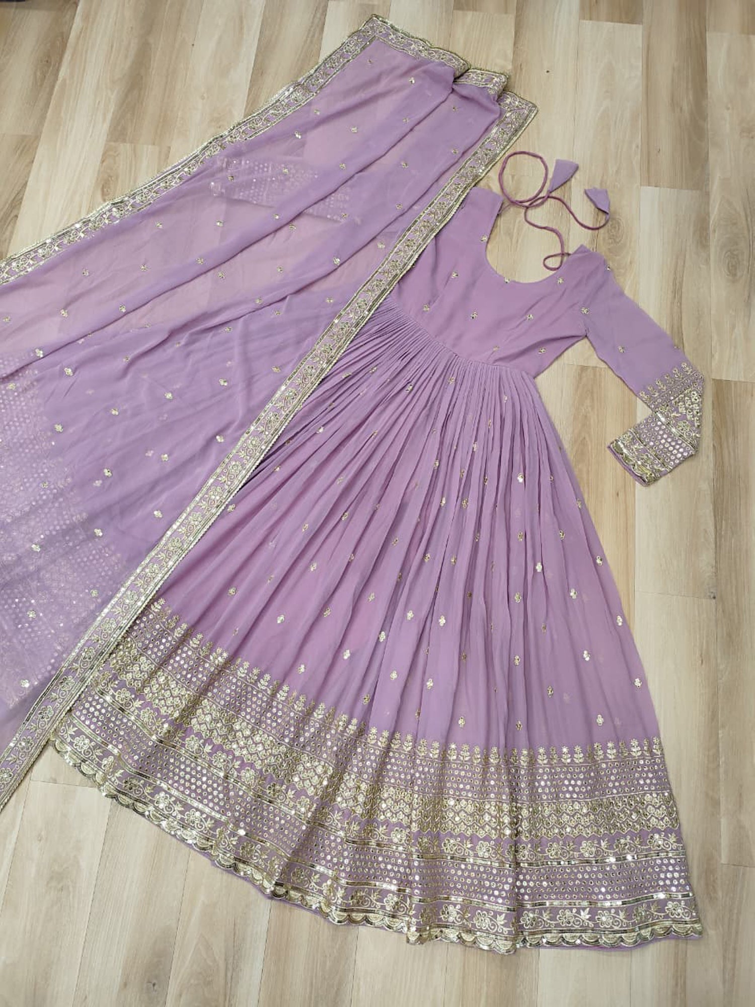 Lorenvalley Fashion Pink Faux Georgette with Embroidered work Anarkali Gown with Dupatta - Swadesiicart