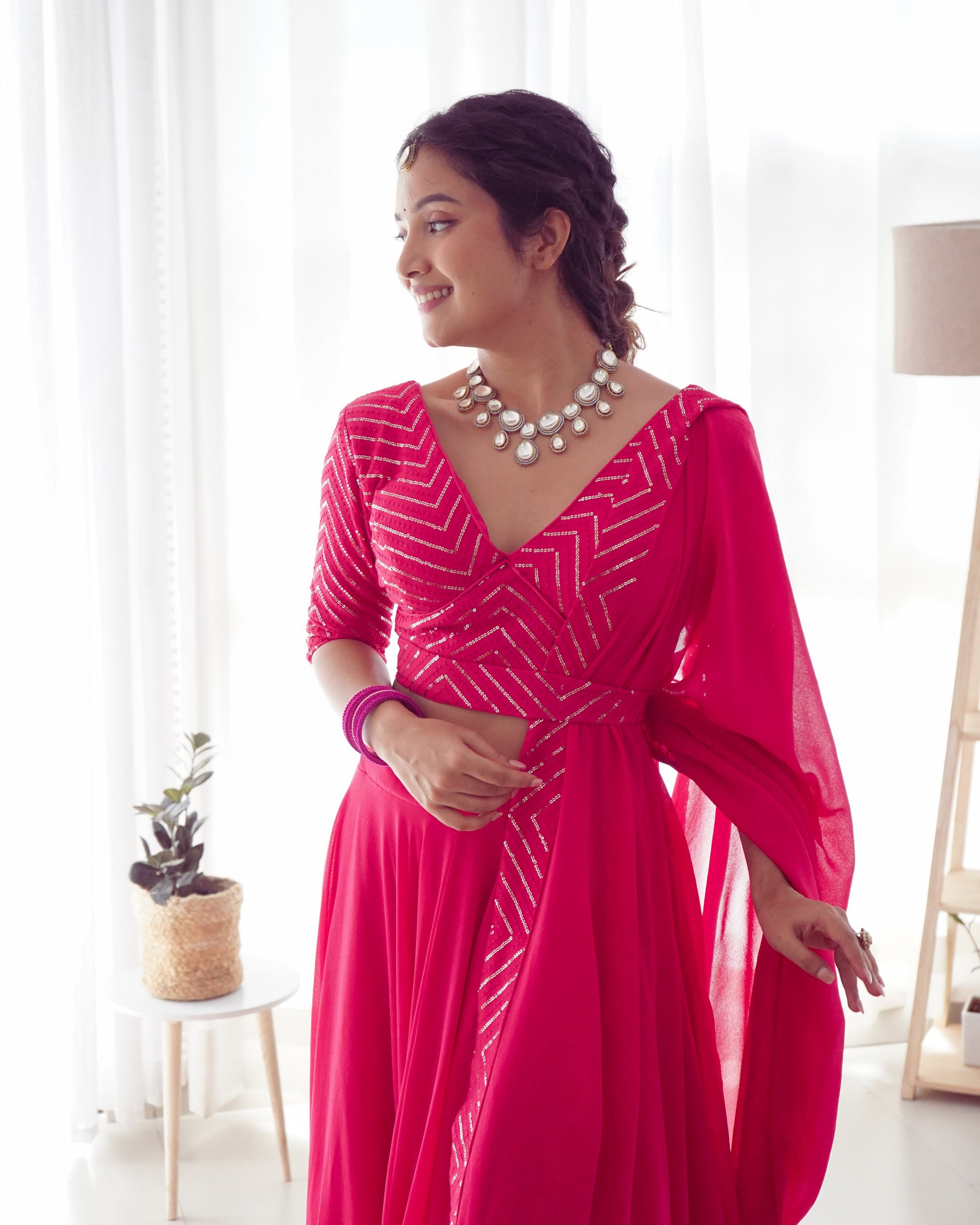 Lorenvalley Pink Faux Georgette Plain Micro Cotton Full Inner with Canvas Patta Double Lining Lehenga Choli | Swadesiicart