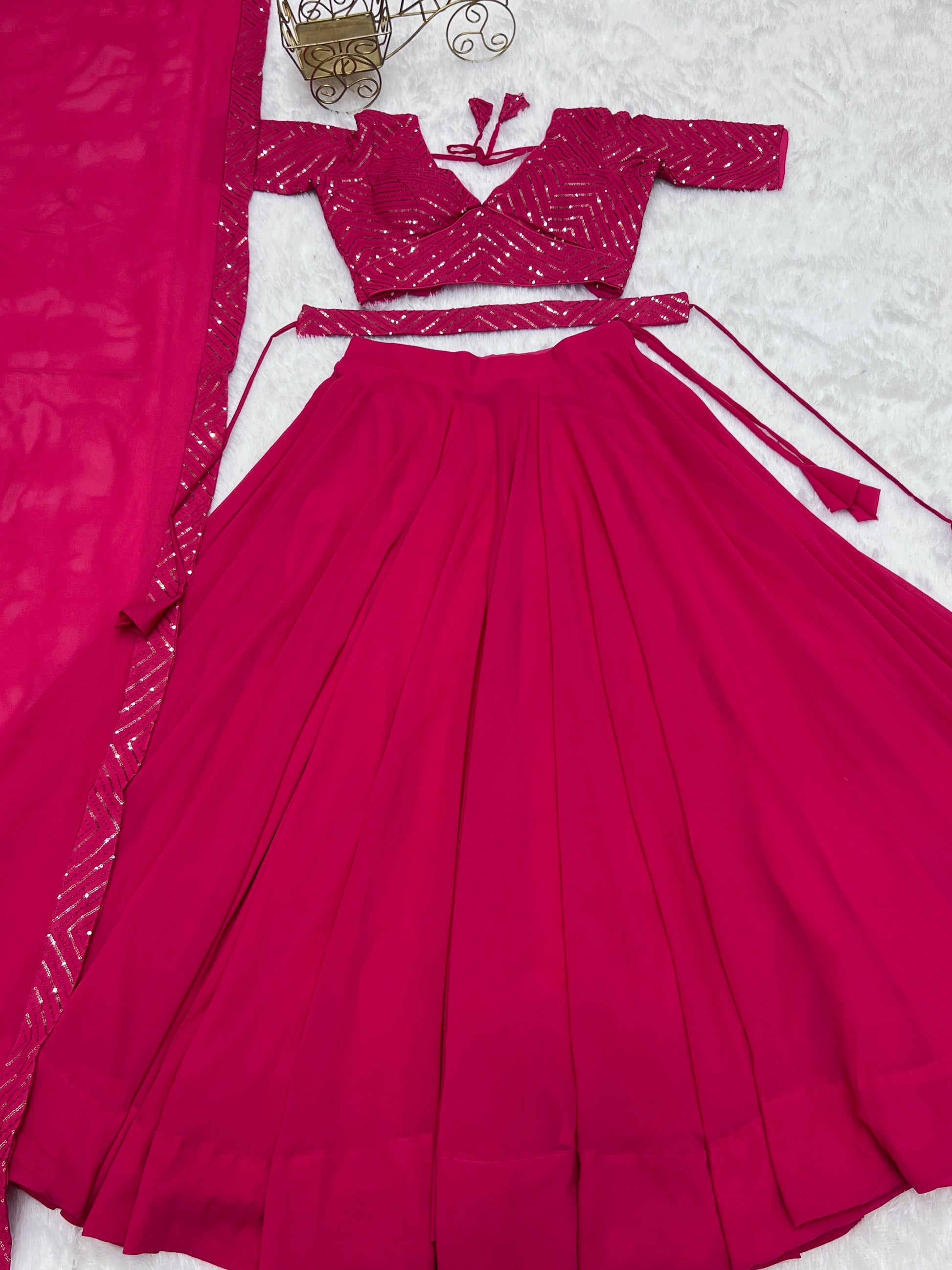 Lorenvalley Pink Faux Georgette Plain Micro Cotton Full Inner with Canvas Patta Double Lining Lehenga Choli | Swadesiicart