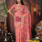 Anaita Pink Linen Printed Saree With Blouse