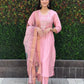 Lorenvalley Fashion Pink Roman Silk Hand Work Kurta Pant with Dupatta - Swadesiicart