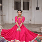 Lorenvalley Fashion Pink Roman Silk with Thread with mirror work & Maslin Crochet Print Work Gown | Swadesiicart