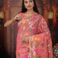 Anaita Pink Linen Printed Saree With Blouse