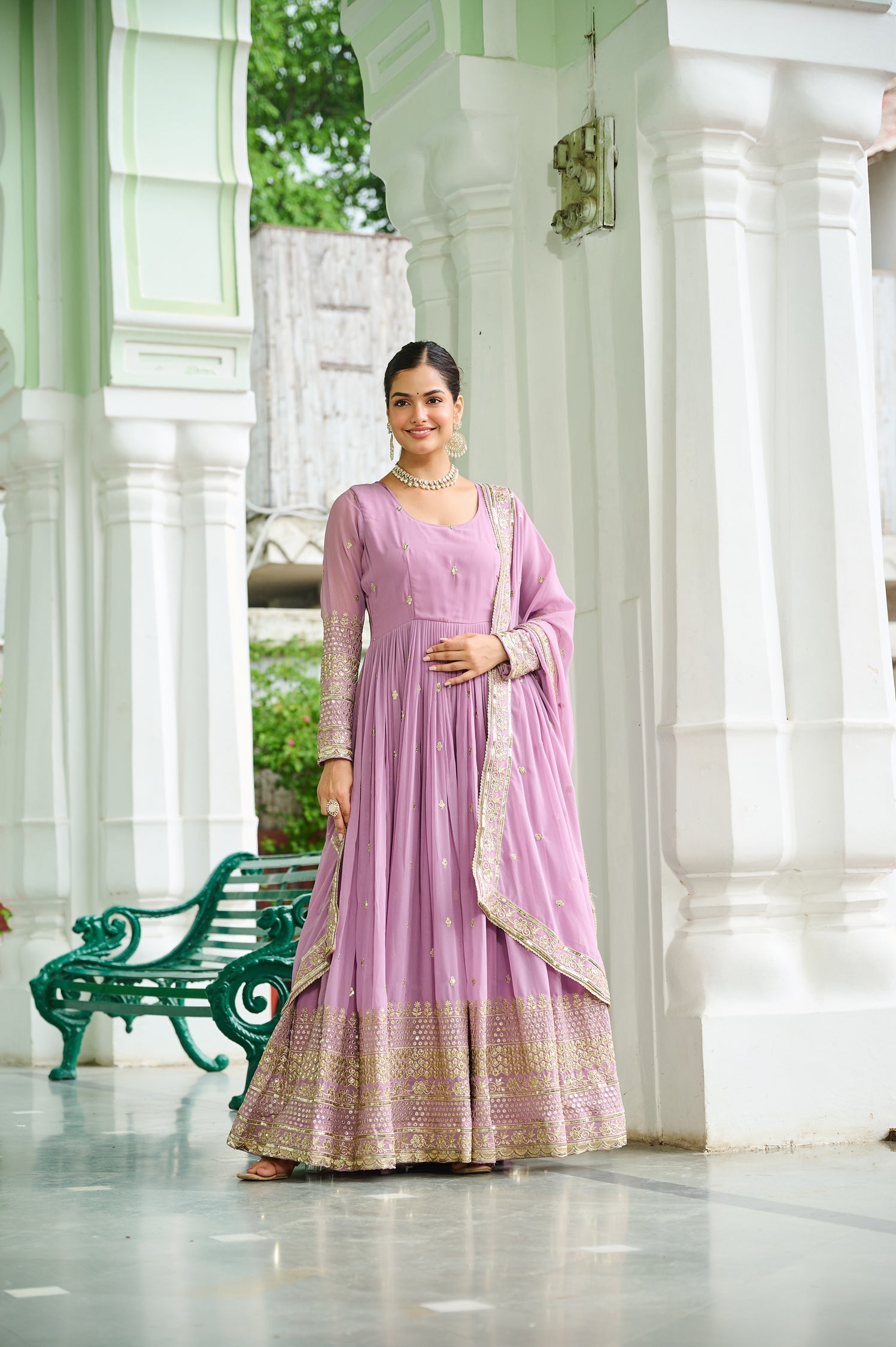Lorenvalley Fashion Pink Faux Georgette with Embroidered work Anarkali Gown with Dupatta - Swadesiicart