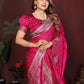 Anaita Pink Zari Weaving Work Satin Silk Saree With Blouse