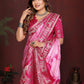 Anaita Pink Zari Weaving Work Satin Silk Saree With Blouse