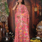 Anaita Pink Linen Printed Saree With Blouse