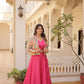 Lorenvalley Pink Premium Chinnon Lehenga Choli with Jacquard Woven Design Koti | Swadesiicart