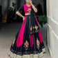 Lorenvalley Pink and Black Plain With Gamthi Patch Work & Gota Patti Lace also cowrie (kodi) lace touch up Lehenga Choli | Swadesiicart