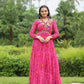 Lorenvalley Pink Faux Georgette Bandhani Print Work With Kutchi Patch Work Gown | Swadesiicart