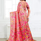 Anaita Pink Linen Printed Saree With Blouse