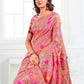 Anaita Pink Linen Printed Saree With Blouse