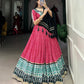 Lorenvalley Pink Rayon with Bandhej And Ajarakh Print With Embossed Design Gota Lace Touch up Lehenga Choli | Swadesiicart