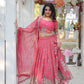 Lorenvalley Pink Gold Coin Fabric with Sequins and Thread Embroidered work Lehenga Choli with Dupatta | Swadesiicart