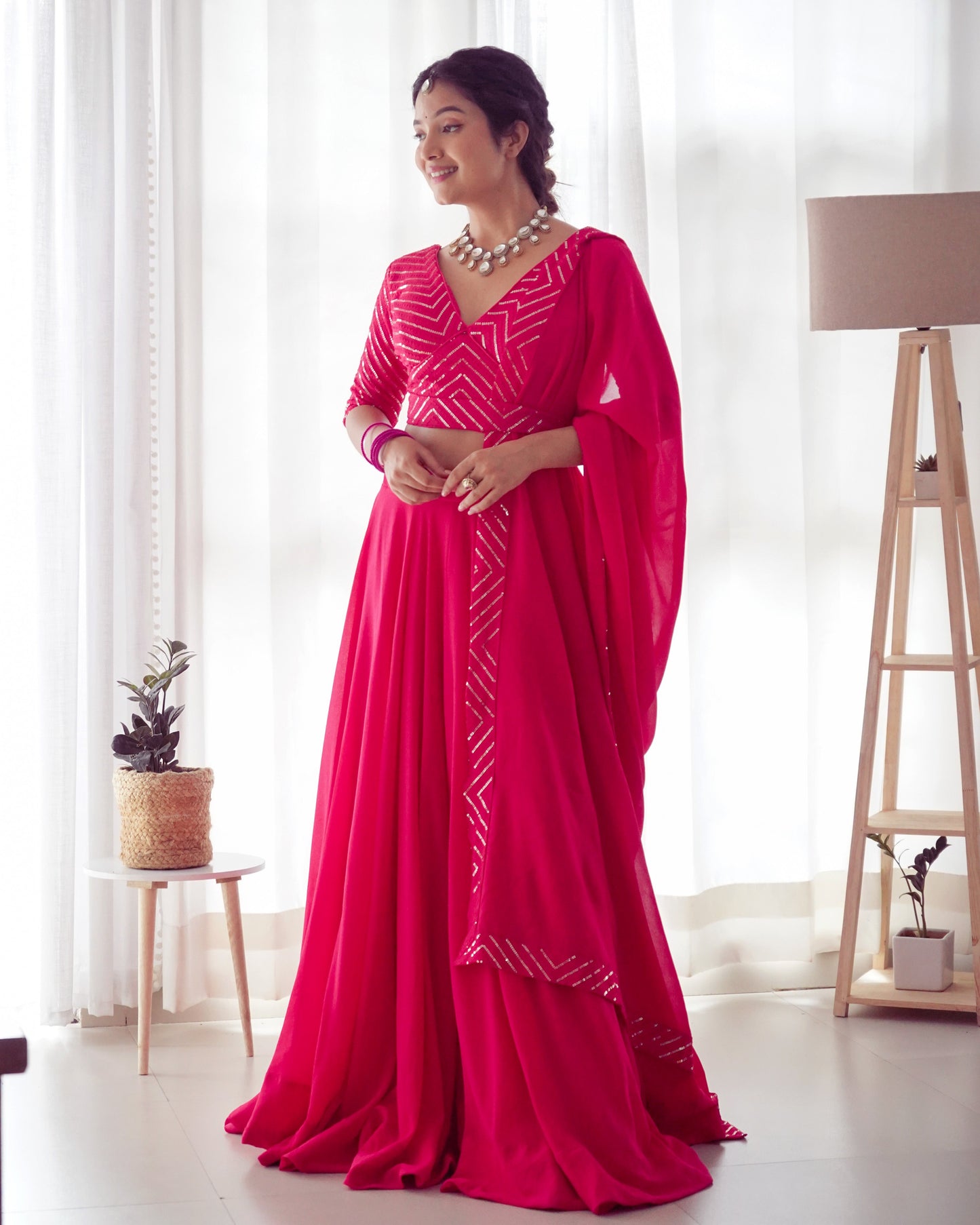 Lorenvalley Pink Faux Georgette Plain Micro Cotton Full Inner with Canvas Patta Double Lining Lehenga Choli | Swadesiicart