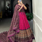 Lorenvalley Pink Tussar Silk Bandhej And Ajarakh Print Lehenga Choli with Dupatta | Swadesiicart