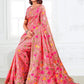 Anaita Pink Linen Printed Saree With Blouse