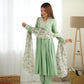 Lorenvalley Pista Roman Silk Chanderi Fabric Fit Nyra Cut Kurta Pant With Dupatta Set | Swadesiicart