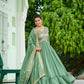 Lorenvalley Fashion Pista Vichitra Silk with Embroidered Zari & Thread work Anarkali Gown with Dupatta - Swadesiicart