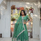 Lorenvalley Pista Gold Coin Fabric with Sequins and Thread Embroidered work Lehenga Choli with Dupatta | Swadesiicart