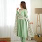 Lorenvalley Pista Roman Silk Chanderi Fabric Fit Nyra Cut Kurta Pant With Dupatta Set | Swadesiicart
