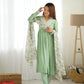 Lorenvalley Pista Roman Silk Chanderi Fabric Fit Nyra Cut Kurta Pant With Dupatta Set | Swadesiicart