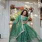 Lorenvalley Pista Gold Coin Fabric with Sequins and Thread Embroidered work Lehenga Choli with Dupatta | Swadesiicart