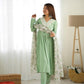 Lorenvalley Pista Roman Silk Chanderi Fabric Fit Nyra Cut Kurta Pant With Dupatta Set | Swadesiicart