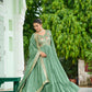 Lorenvalley Fashion Pista Vichitra Silk with Embroidered Zari & Thread work Anarkali Gown with Dupatta - Swadesiicart