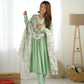 Lorenvalley Pista Roman Silk Chanderi Fabric Fit Nyra Cut Kurta Pant With Dupatta Set | Swadesiicart