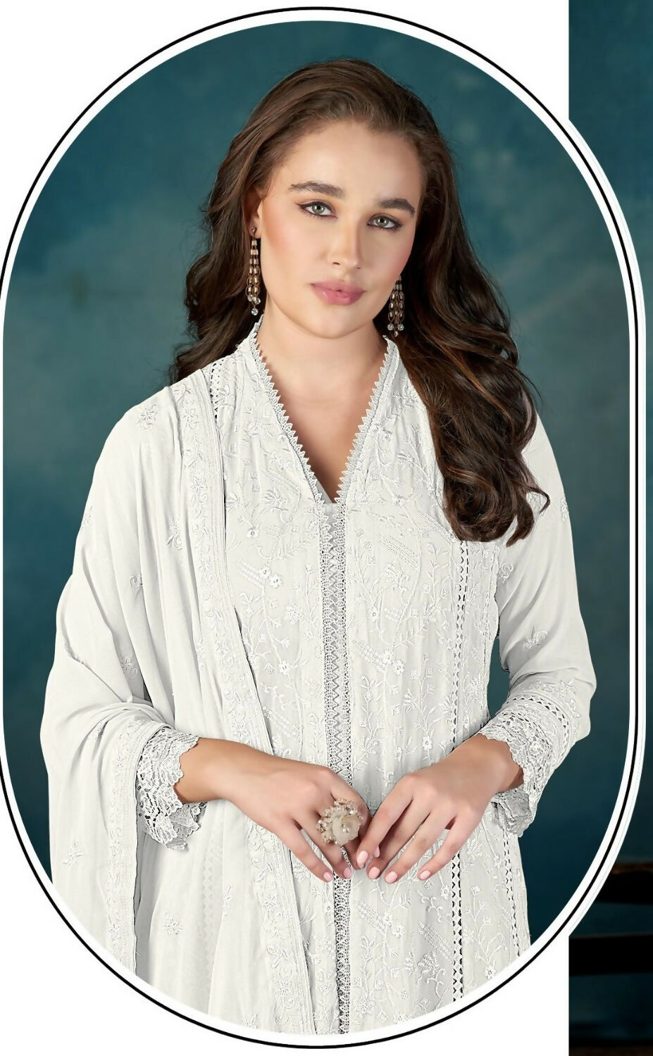 Anaita White Heavy Faux Georgette Stitched Suit with Embroidered Sequence Work