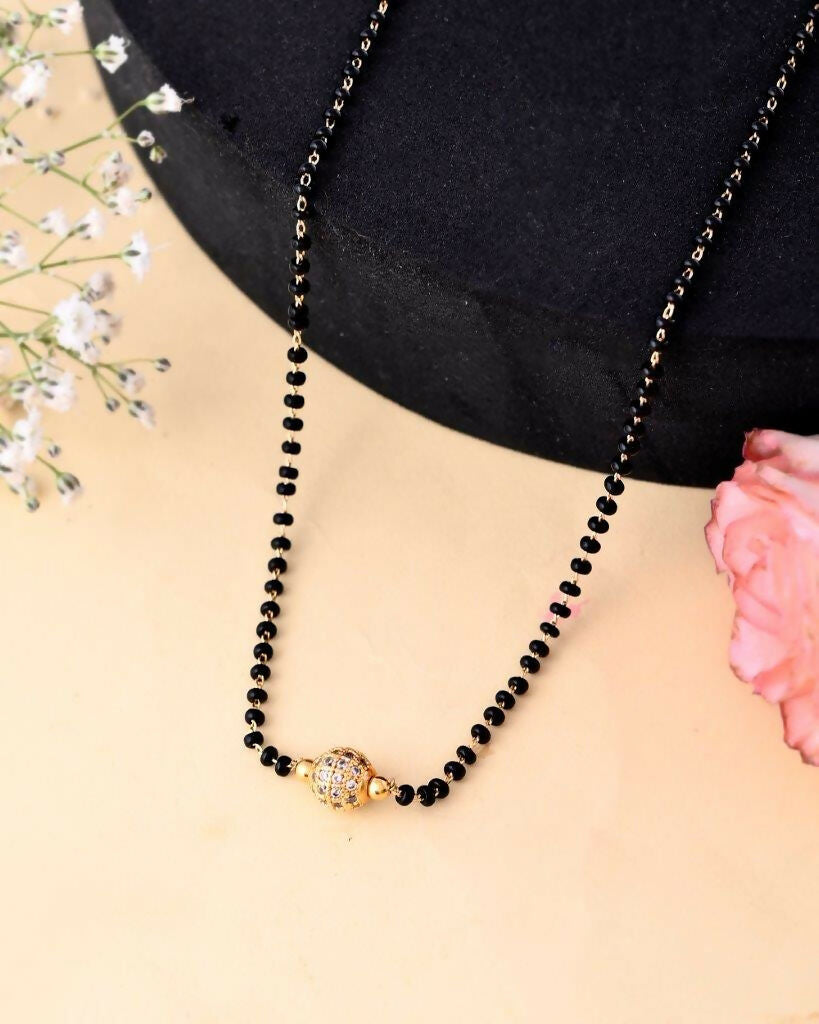 VOJ Gold-Polished AD-Studded & Beaded Mangalsutra - Swadesiicart
