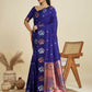Vishnu Weaves Women's Royal-blue Banarasi Silk Zari Woven Saree with Blouse - Swadesiicart