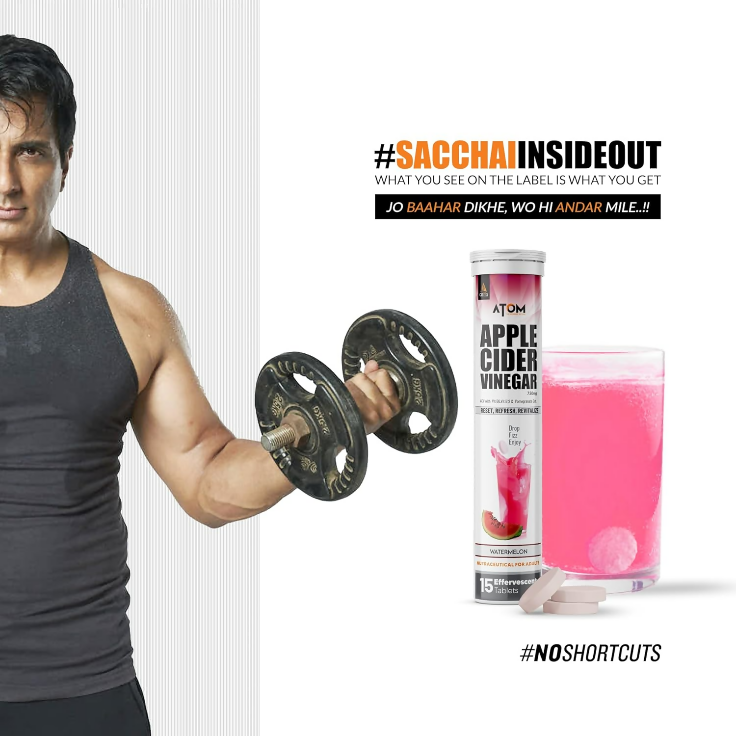 As-It-Is Atom Apple Cider Vinegar Effervescent Tablets Water Melon Flavor For Weight Loss | Swadesiicart