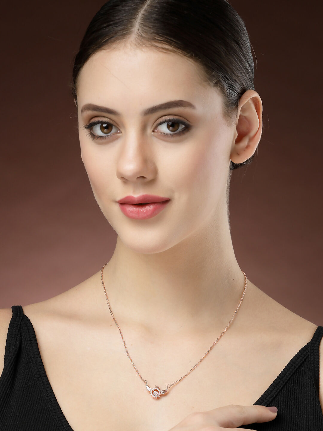 NVR Women's Rose Gold American Diamond Metal Chain - Swadesiicart
