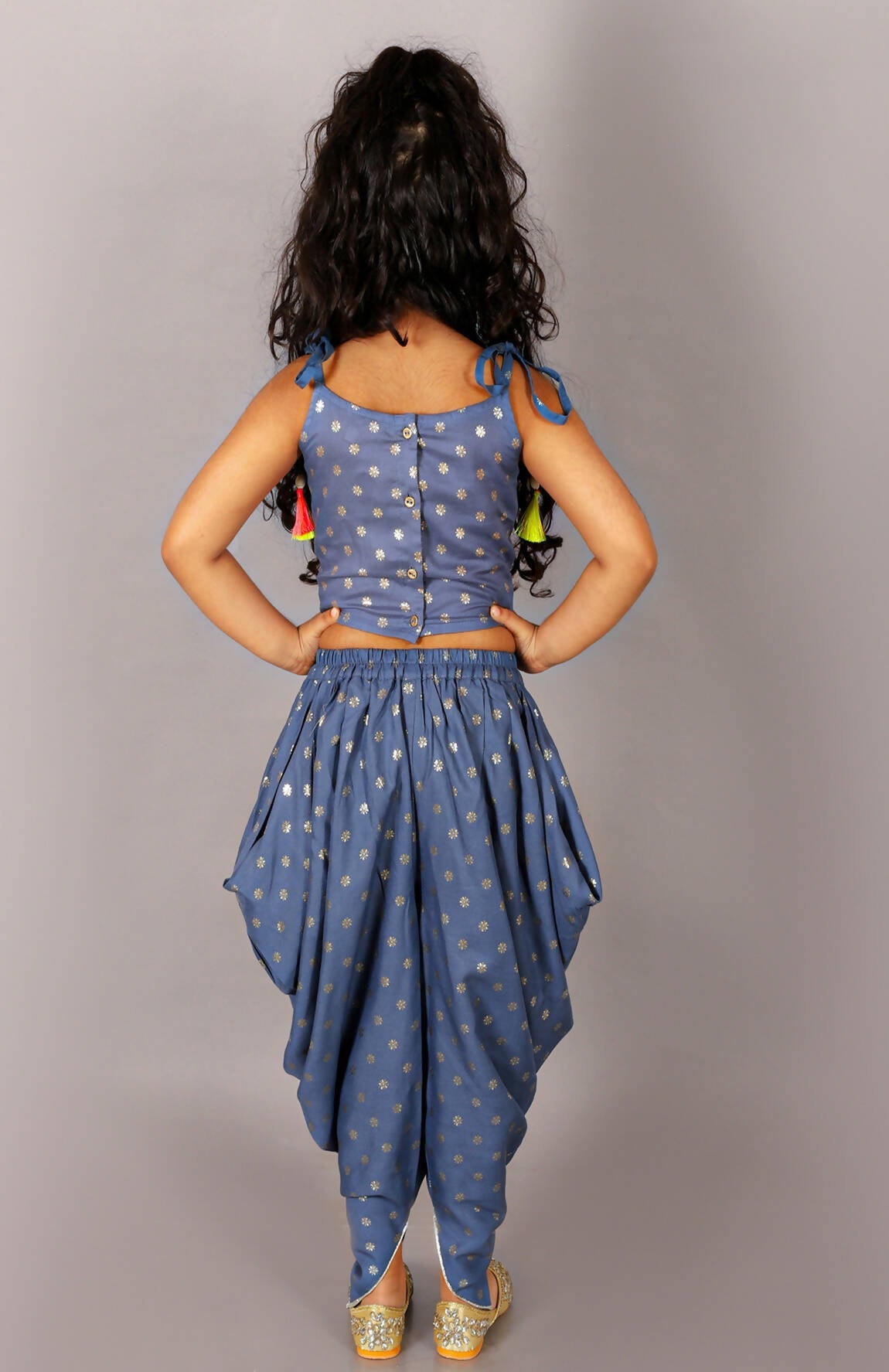 Lil Drama Fusion Fair Girls Blue Crop Top With Dhoti Co-Ordinate Set - Swadesiicart
