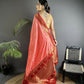 Joban Fashion Peach Banarasi Soft Silk Woven Butti Saree | Swadesiicart